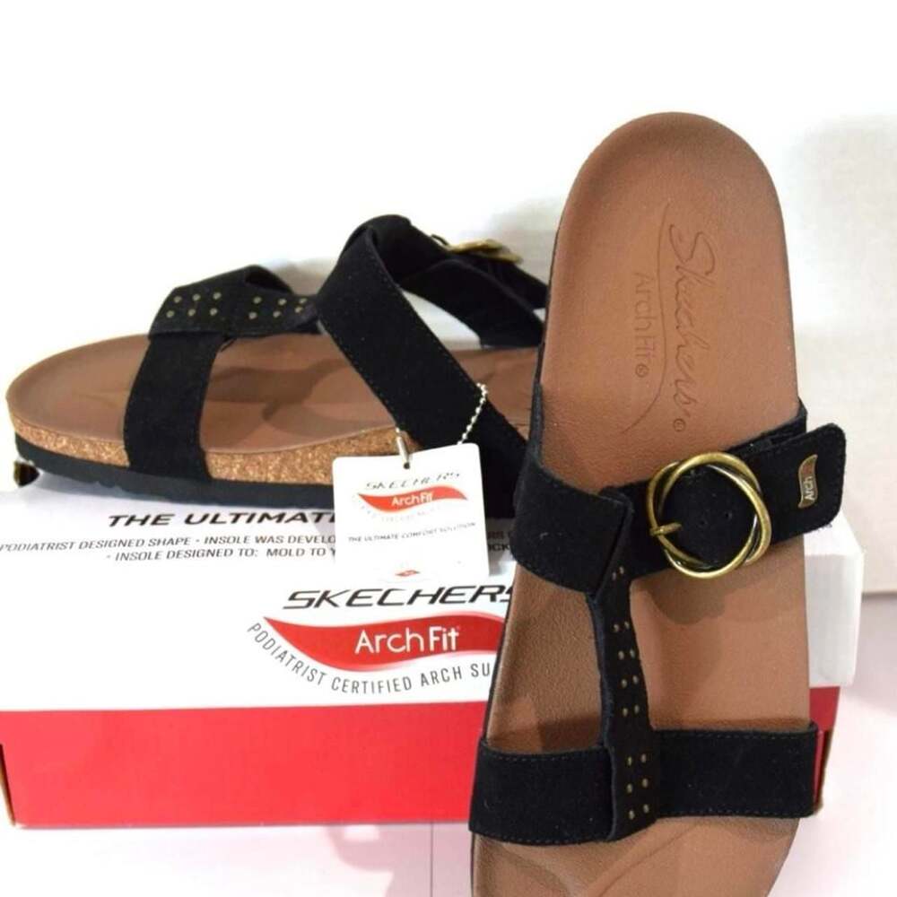 Skechers Arch Fit Granola Sun-Days Black Suede Sandals Size 11